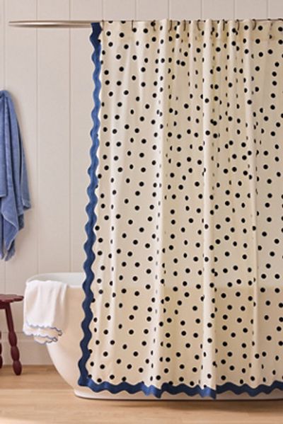 Anthropologie Maeve Cotton Polka Dot Scallop Shower Curtain