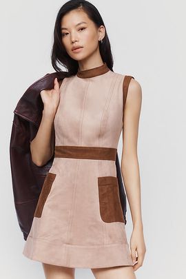 Anthropologie Maeve Faux Suede Mock Neck Mini Dress