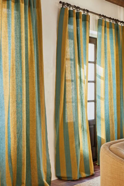 Anthropologie Pallido Cotton Linen Blend Woven Striped Curtain