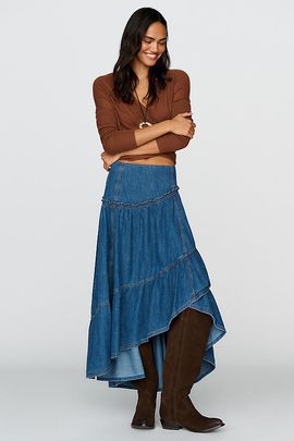 Anthropologie Pilcro Denim Asymmetrical Tiered Skirt