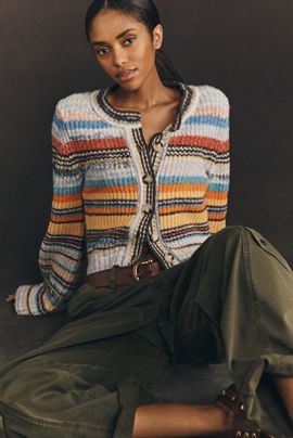 Anthropologie Pilcro Ribbed Multi-Stripe Cardigan Sweater