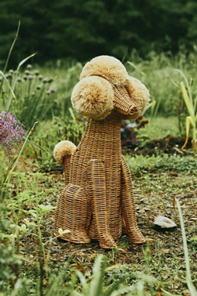 Anthropologie Poodle Dog Woven Wicker Basket
