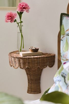 Anthropologie Rattan Scallop Wall Shelf