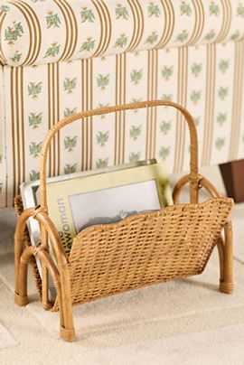 Anthropologie Ripple Rattan Magazine Basket with Handle