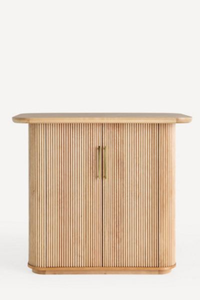 Anthropologie Scout Tall Burl Wood Fluted Bar Cabinet