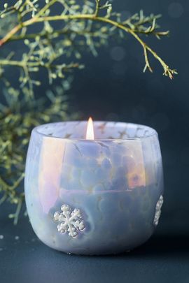 Anthropologie Snowflake Icon Woody Juniper & Cedar Glass Candle
