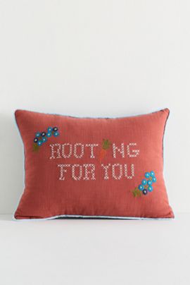 Anthropologie Sprout Cotton Embroidered Pillow