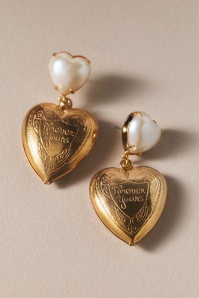Anthropologie The Pink Reef Forever Yours Locket Drop Earrings