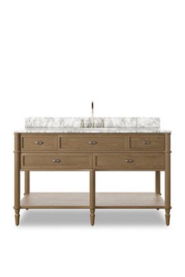 Anthropologie Toulouse Marble-Top Single Wide Oak Bathroom Vanity