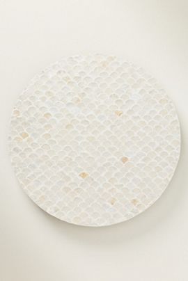 Anthropologie Wood and Capiz Embelished Shell Lazy Susan