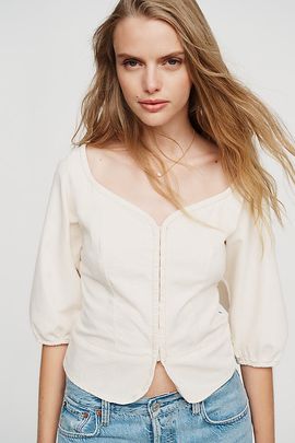 Anthropologie Wrangler 100% Cotton Puff-Sleeve Corset Top