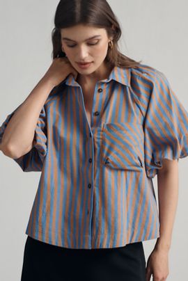 Anthropologie Zooey Bubble-Sleeve Buttondown Shirt by Maeve