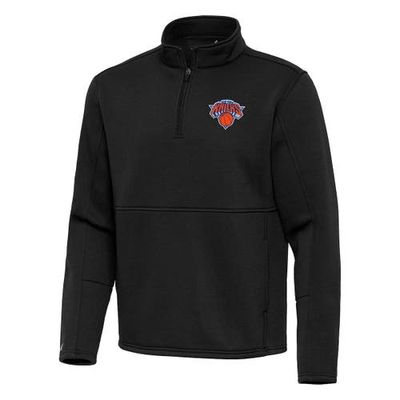 ANTIGUA Men's Antigua Black New York Knicks Twist Quarter-Zip Pullover Top 