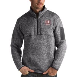 ANTIGUA Men's Antigua Charcoal New York Giants Fortune Quarter-Zip Pullover Jacket 
