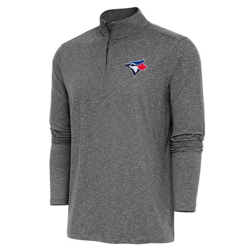 ANTIGUA Men's Antigua Heather Black Toronto Blue Jays Hunk Quarter-Zip Pullover Top 