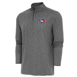 ANTIGUA Men's Antigua Heather Black Toronto Blue Jays Hunk Quarter-Zip Pullover Top 