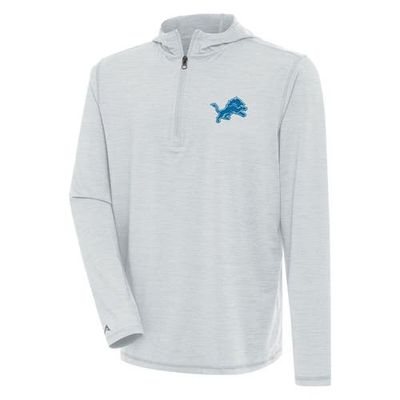 ANTIGUA Men's Antigua Heather Gray Detroit Lions Tidy Quarter-Zip Pullover Hoodie 