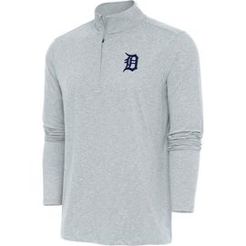 ANTIGUA Men's Antigua Heather Gray Detroit Tigers Hunk Quarter-Zip Pullover Top 