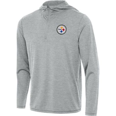 ANTIGUA Men's Antigua Heather Gray Pittsburgh Steelers Tidy Quarter-Zip Pullover Hoodie 