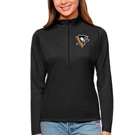 ANTIGUA Women's Antigua Black Pittsburgh Penguins Tribute Quarter-Zip Pullover Top 
