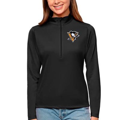 ANTIGUA Women's Antigua Black Pittsburgh Penguins Tribute Quarter-Zip Pullover Top 