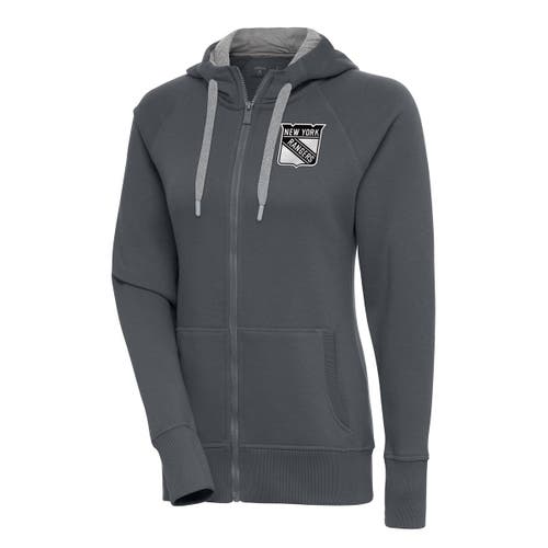 ANTIGUA Women's Antigua Charcoal New York Rangers Metallic Logo Victory Full-Zip Hoodie 