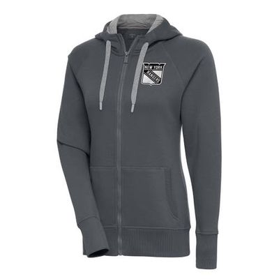 ANTIGUA Women's Antigua Charcoal New York Rangers Metallic Logo Victory Full-Zip Hoodie 