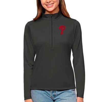 ANTIGUA Women's Antigua Charcoal Philadelphia Phillies Tribute Quarter-Zip Pullover Top 