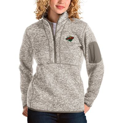 ANTIGUA Women's Antigua Oatmeal Minnesota Wild Fortune Half-Zip Sweatshirt 