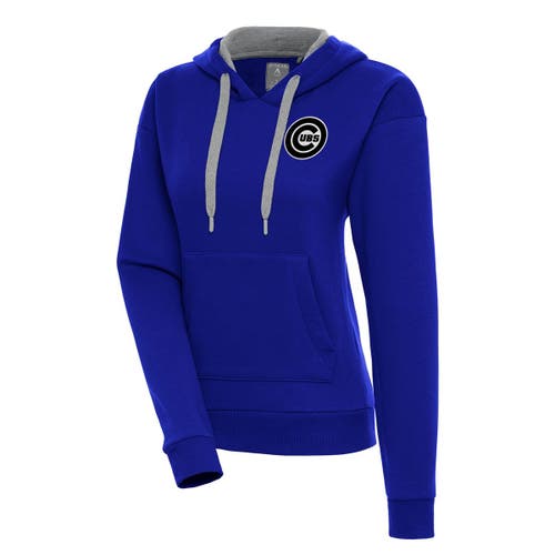 ANTIGUA Women's Antigua Royal Chicago Cubs Brushed Metallic Victory Pullover Hoodie 