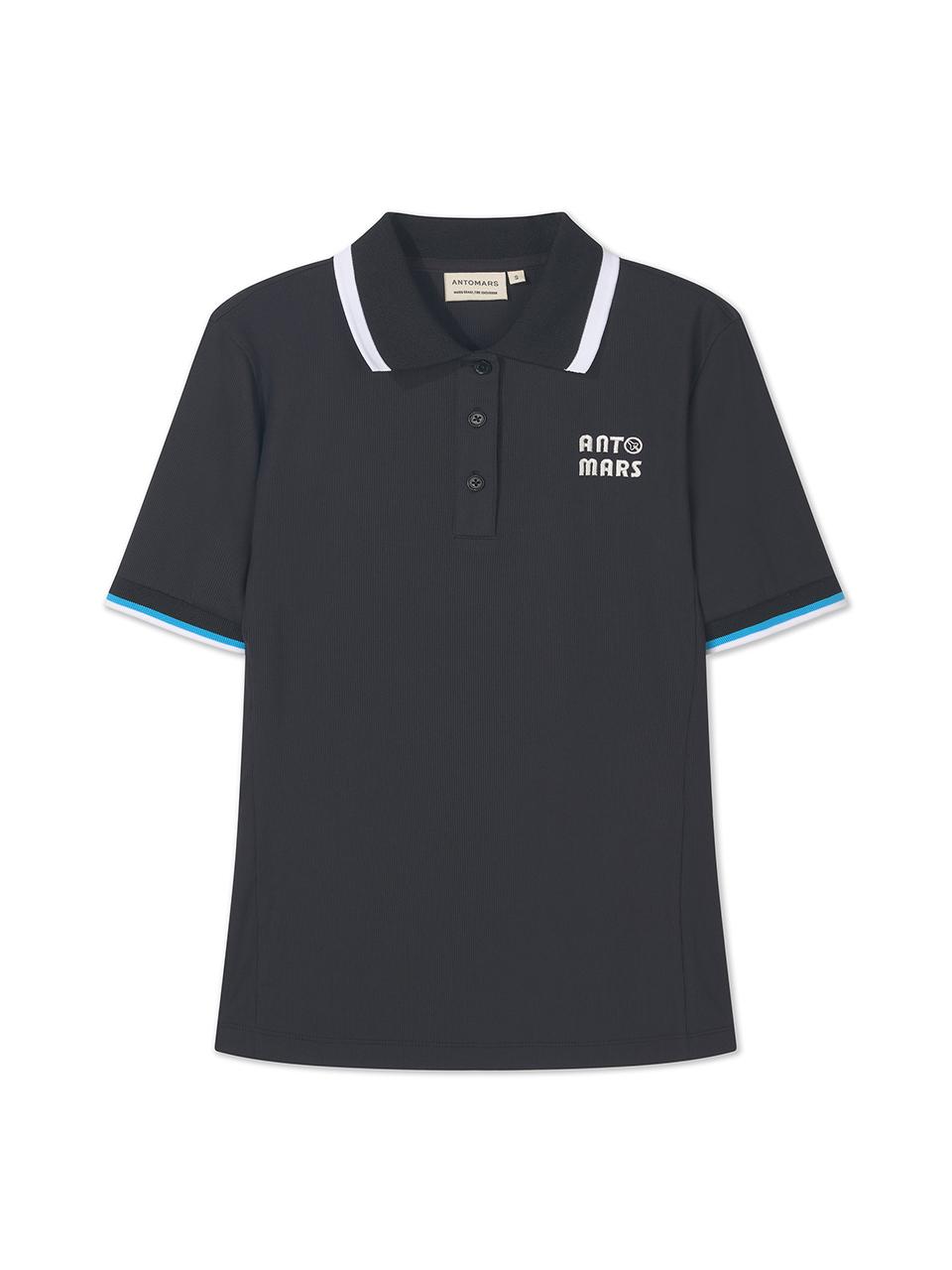 ANTOMARS Ribbed Short-Sleeve Polo T-Shirt Women's Golf [Black]
