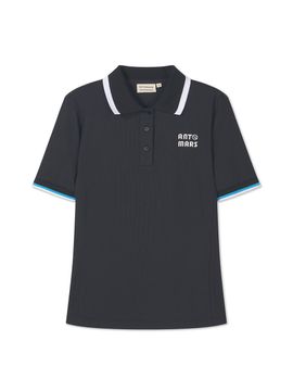 ANTOMARS Ribbed Short-Sleeve Polo T-Shirt Women's Golf [Black]