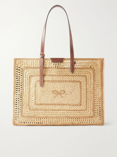 ANYA HINDMARCH Bow leather-trimmed raffia tote