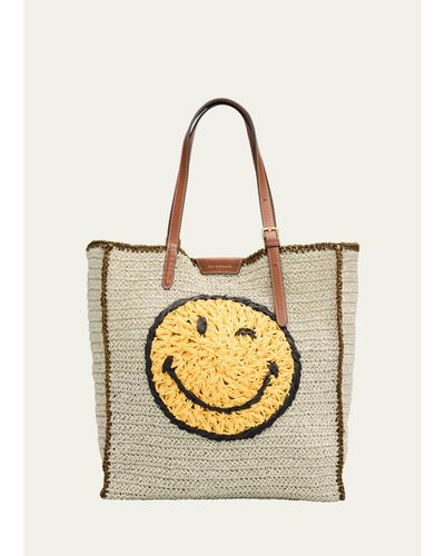 Anya Hindmarch Wink Embroidered Raffia Tote Bag