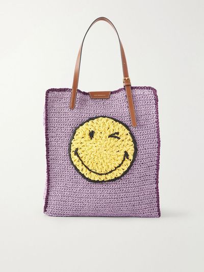 ANYA HINDMARCH Wink leather-trimmed raffia tote