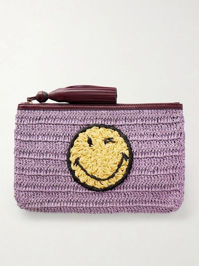 ANYA HINDMARCH Wink tasseled leather-trimmed raffia clutch bag