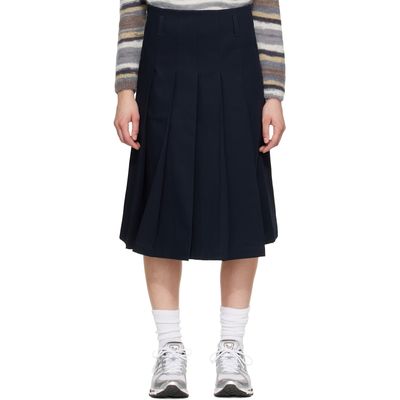 A.P.C. A.P.C. Navy Pleated Midi Skirt