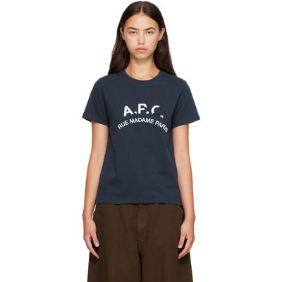 A.P.C. A.P.C. Navy Vintage-Effect 'A.P.C.' Logo T-shirt