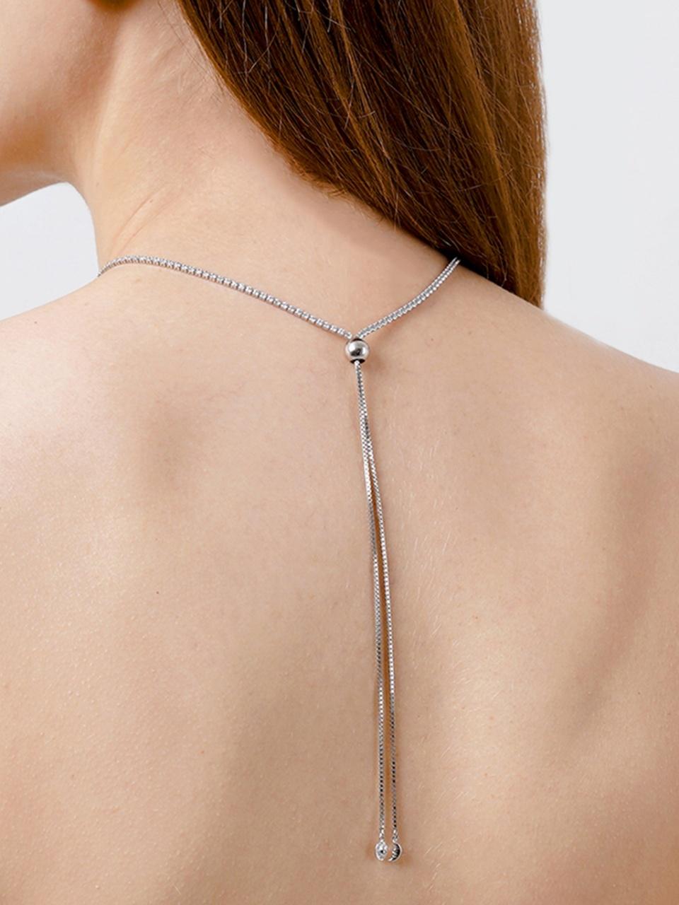 aphrose Tennis Chain Sliding Adjustable Silver Necklace