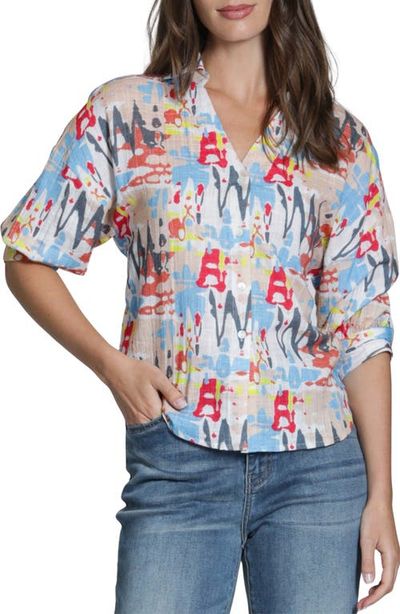 APNY APNY Abstract Print Elbow Sleeve Button-Up Shirt