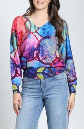 APNY APNY Overlapping Circles V-Neck Sweater