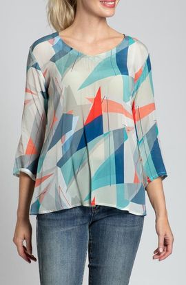 APNY APNY Print V-Neck Three-Quarter-Sleeve Chiffon Top