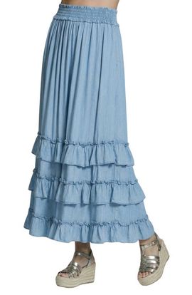 APNY APNY Ruffle Cascade Chambray Maxi Skirt