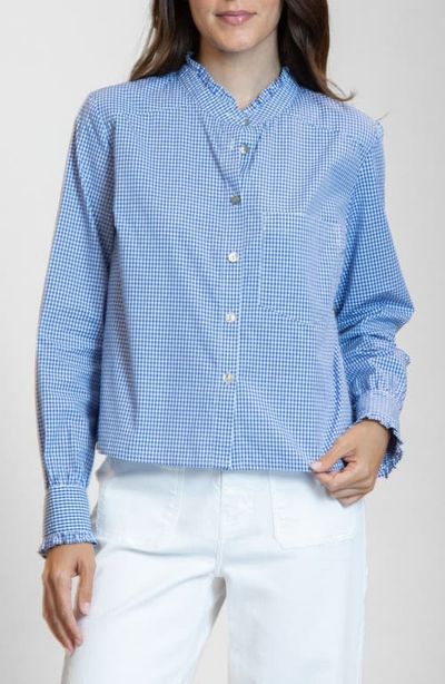 APNY APNY Ruffle Detail Cotton Gingham Button-Up Shirt