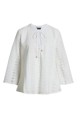 APNY APNY Tassel Eyelet Bell Sleeve Cotton Top