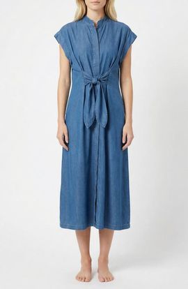 APNY APNY Tie Front Denim Midi Shirtdress