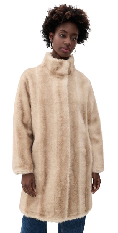 Apparis Apparis Blair Shaved Faux Mink Coat Latte Multi