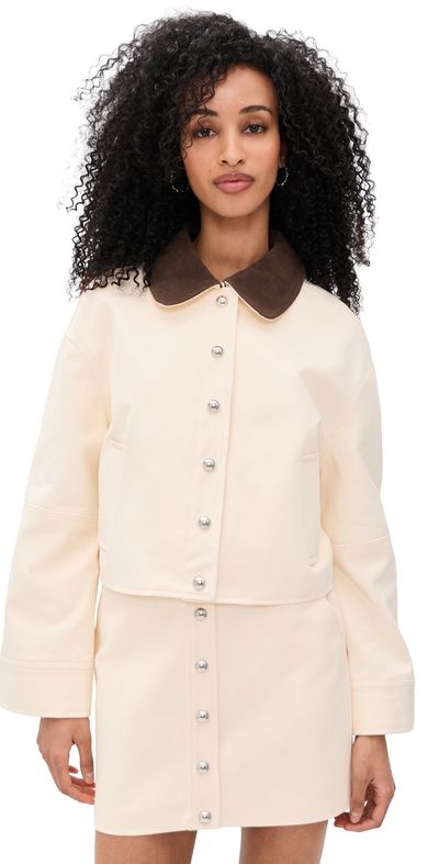 Apparis Apparis Ella Canvas Cropped Jacket Off White/Dark Brown