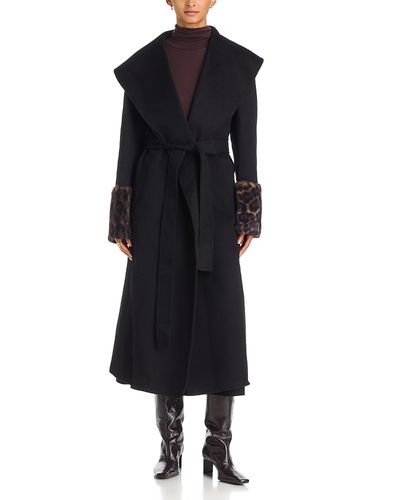 Apparis Jill Wool Faux Fur Trim Belted Long Coat