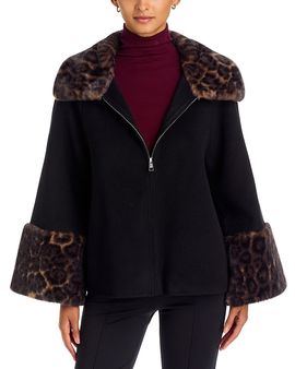 Apparis Apparis Judie Wool Faux Fur Trim Coat